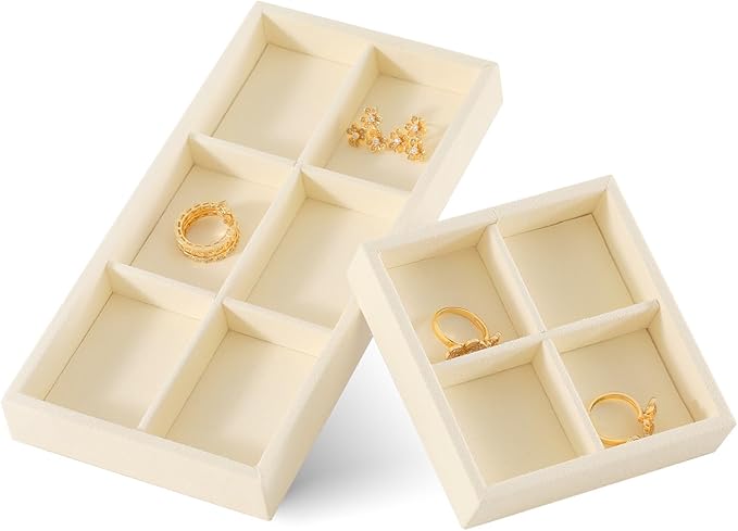 Dark Blue Jewelry Display Tray Ring Necklace Earring Bangle Organizer Multifunctional Storage Case for Jewelry Showcase (Small 4 Grids Tray(beige))