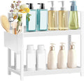 Bathroom Organizer with Basket & Hooks, 2 Tier Bathroom Organizers and Storage for Perfume, Cologne or Spice, White Countertop Organizer for Vanity, Kitchen, Office or Under Sinks