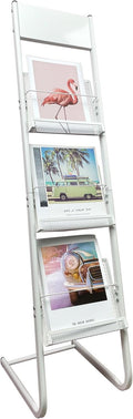 TONGMO Floor-standing 3-Layer Magazine Rack, Brochure Display Stand, made of high-hardness metal, suitable for Exhibitions, Offices, and any organization requiring information display. (3F-White)