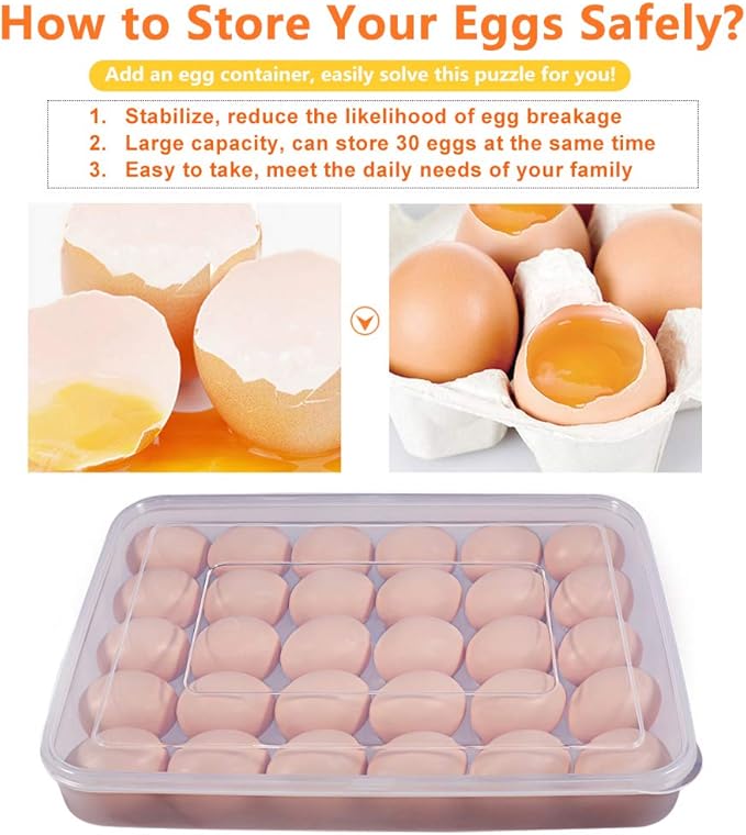 77L Deviled Egg Containers with Lid, (Set of 2), Plastic Deviled Egg Carrier Tray for 60 Eggs, Clear Storage Egg Holder for Refrigerator, Fridge Stackable Countertop Portable Egg Dispenser
