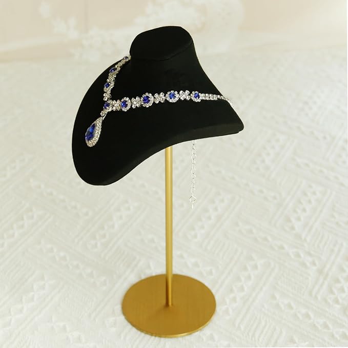 Necklace Display Stand For Selling Velvet Chain Jewelry Bust Holder Organizer With Stainless Steel Stand Jewelry Display