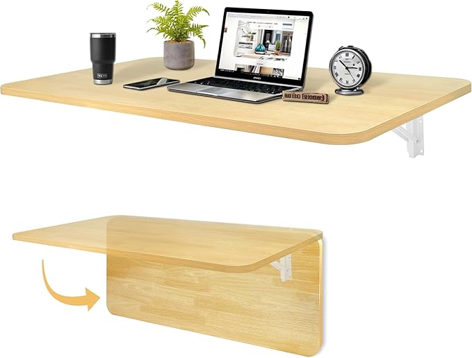 Laundry Folding Table, 32'' x 16'' Wooden Wall Mount Desk, Laundry Table for Folding Clothes, Oak Color, 32'' Length
