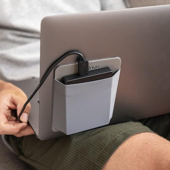 Slipdrive - Portable Hard Drive Sleeve for Laptop - HDD Hard Disk Drive - Reusable Adhesive - 5.5” x 4.5” Stick on External Hard Drive Carrying Case - Travel Pocket Pouch (Large, Gray)
