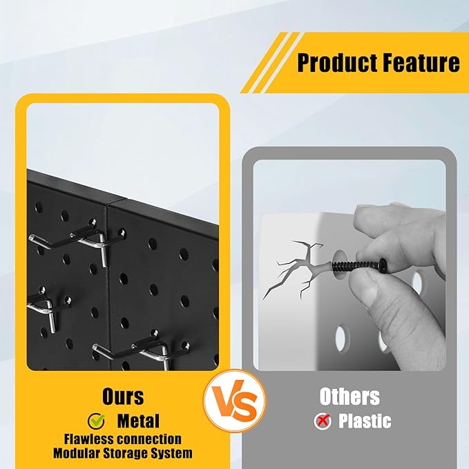 PBHEPJ 6 Pcs Metal Pegboard Panels, Heavy Duty Peg Boards for Garage and Garden Tool Storage, Includes Drywall Anchors and Screws Kits, Black (6 pcs 16in x 12in)