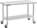 DuraSteel 30x60 NSF Stainless Steel Cart - Heavy Duty Food Prep Table with Undershelf - Rolling Kitchen Island on Wheels for Commercial Restaurant Kitchen, Garage, Outdoor Cooking, BBQ Grill, Counter
