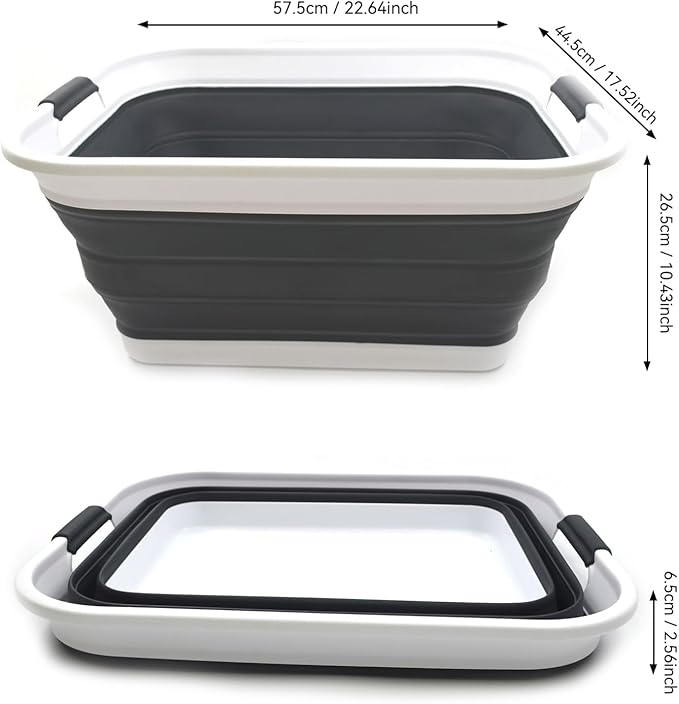 SAMMART 42L(11 gallon) Set of 2 Collapsible Plastic Laundry Basket-Foldable Pop Up Storage Container-Portable Washing Tub-Space Saving,Water capacity 34L(9 gallon) (2 rectangular - strengthen, black)