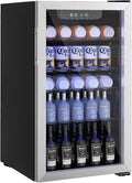 Beverage Refrigerator and Cooler, 110 Can/3.1 Cu Ft Mini Fridge with Glass Door, Adjustable Shelves for Soda,Bee,Wine, Free Standing Small Refrigerator, Digital Display, for Home, Bar, Office
