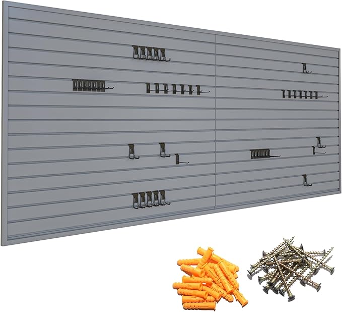 Yuzzy Slat Wall Paneling 4 x 8ft, Garage Slatwall Panel Wall Storage Systems, Heavy Duty PVC Garage Wall Organization (Gray)