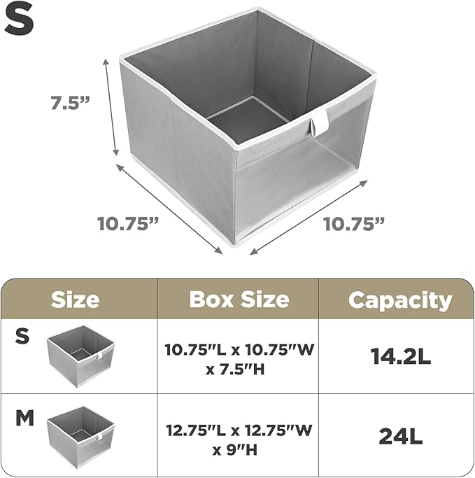 Linen Closet Organizers and Storage, Closet Storage Bins Basket Organizer, Foldable Organization Baskets with Mesh Window for Clothes Towels and Toys, 10.75" x 10.75" x 7.5", Gray, 2 pack