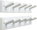 SKOLOO Wooden Wall Mounted Coat Rack,16'' Hole to Hole, 5 Pegs Bamboo Wall Hook for Hanging Clothes Robes Towels Hats,White