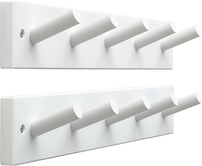 SKOLOO Wooden Wall Mounted Coat Rack,16'' Hole to Hole, 5 Pegs Bamboo Wall Hook for Hanging Clothes Robes Towels Hats,White