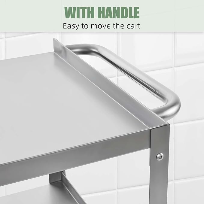 Hally Stainless Steel Utility Cart 3 Tier NSF Commercial Heavy Duty Metal Mobile Food Rolling Cart with Handle and Wheels for Kitchen, Restaurant, Hospital, Laboratory and Home, 24" L x 16" W x 34" H