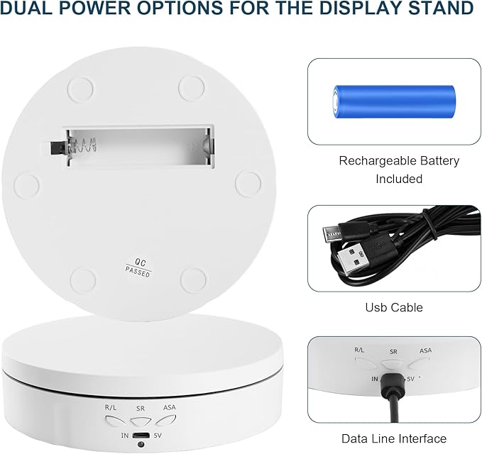Motorized Rotating Display Stand for Jewelry, Rechargeable Automatic Mute Rotating Stand, Electronic Turntable with USB for Display, Remote Control