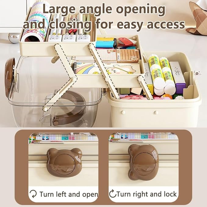 Cute Hair Accessories Organizer 3-Layers Kids Jewelry Storage Box Plastic Hair Accessories holder for Girls (Brown-Bear)