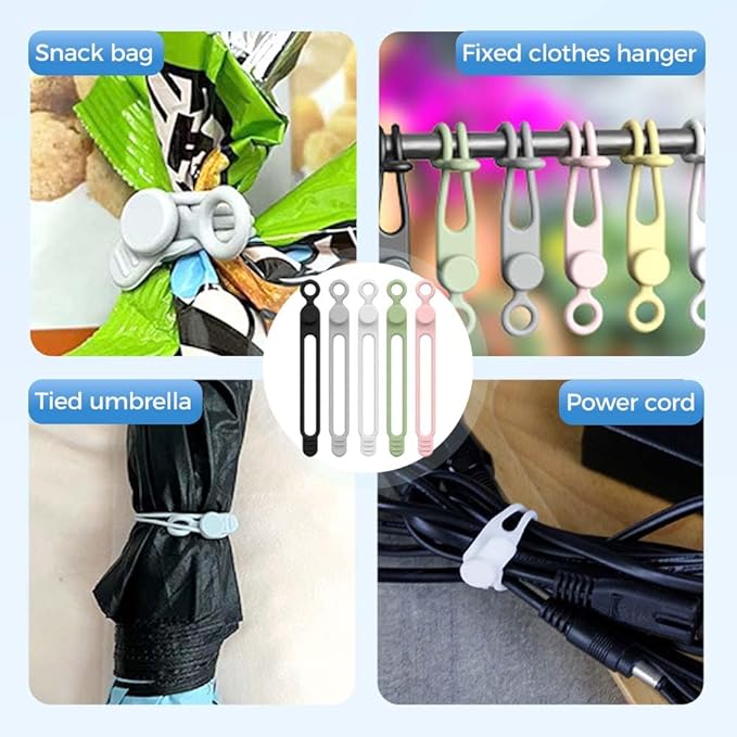 Data Cable Organizer,Multicolor Silicone Cable Ties,Reusable Cable Management Organizers,Multipurpose Elastic Cord Organizer For Bundling Earphone/Phone Charger/Computer Cords (5PCS)