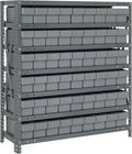 Quantum 1839-604GY Heavy Duty Shelving Unit with (7) Shelves and (54) Gray QED604 Bins for Garage Warehouse Storage Distribution | 400 lb Load Capacity | 18"D x 36"L x 39"H, Galvanized Carbon Steel