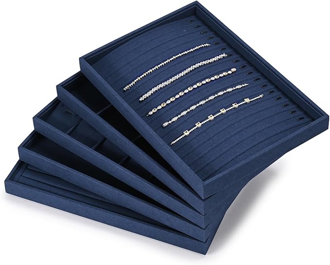 Microfiber Jewelry Trays 16 Slots Necklace Tray Necklace Bracelet Display Tray Jewelry Drawer Organizer Tray Necklace Holder for Necklace,Bracelets,Watch Storage(Blue)