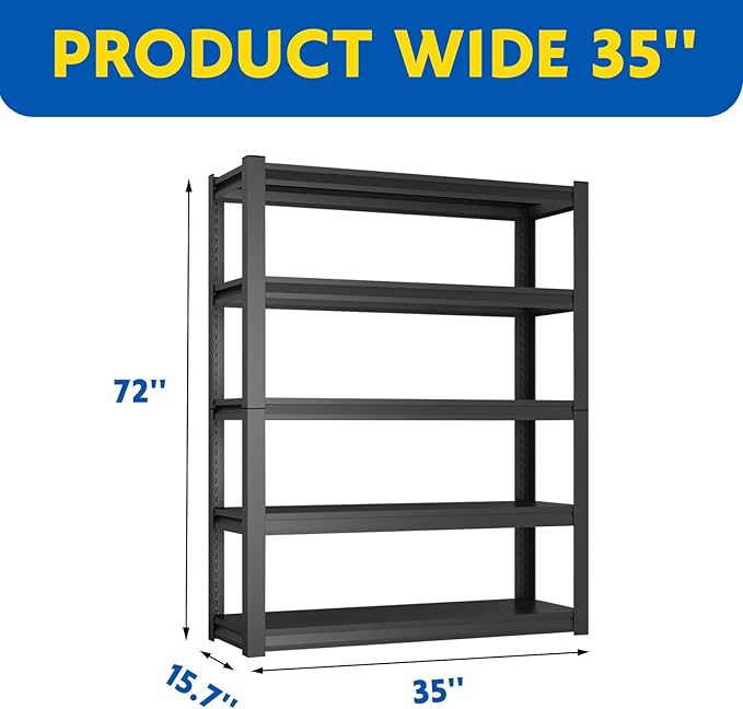 72''H Garage Shelving Heavy Duty,2500LBS Storage Shelves,5-Tier Adjustable Metal Shelve Storage Shelf Rack, Industrial Shelving Unit for Garage,Warehouse, Basement (35" W x 15.7" D x 72" H) 2PC