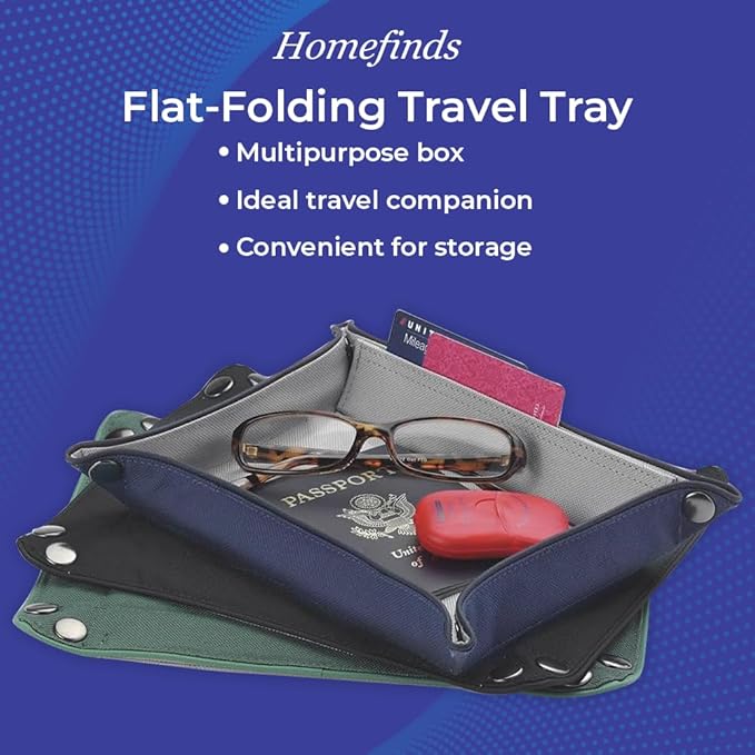 Valet Tray for Men and Women, EDC Catchall Organizer for Jewelry Phone Coins Wallet Keys, Catch All Tray for Bedside Entryway Desk, Dump Station Box, Folds Flat