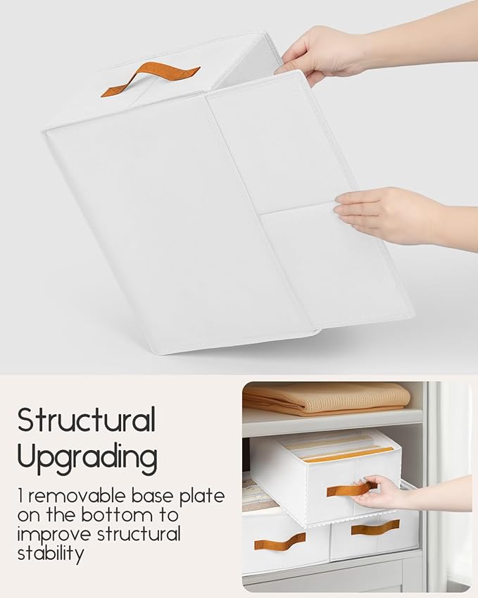 Closet Organizers and Storage - Fabric Clothes Organizer with Handles, Foldable Jeans Organizer for Clothes, Drawer Organizer for Shirts, Bra, Sweater, Scarf, 6 Pack, White