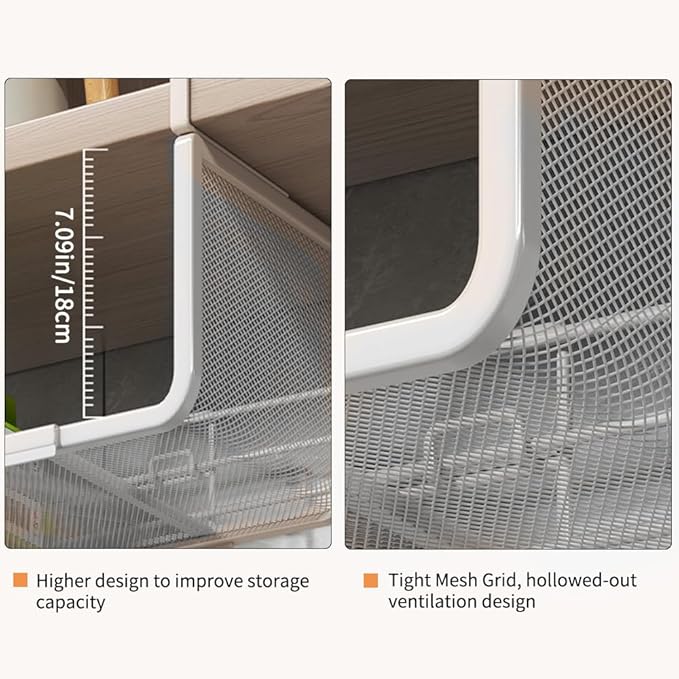 Expandable Under Shelf Basket Organizer, Under Shelf Storage, Hanging Baskets Under Cabinet for Pantry Kitchen Cupboard Desk Counter Bookshelf Space Saver Heavy Duty Slide-in (white, 2 Pack)