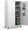VINGLI Upgraded Wide & Deep Garage Storage Cabinet, Metal Storage Cabinet with Pegboards, Wheels, Locking Doors and Adjustable Shelves (Gray, 43''W x 20''D x 72''H)