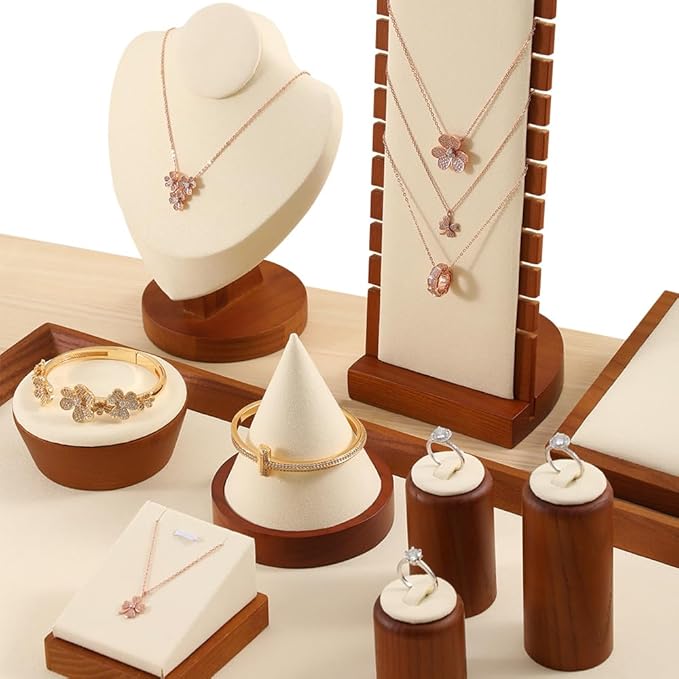 Necklace Holder, Jewelry Stand,Wooden Jewelry Organizers and Storage,Premium Necklace Organizer,Luxury Jewelry Display,Beige Necklace Display Stand