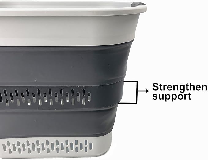 SAMMART 40L (10.5 Gallon) Collapsible Plastic Laundry Basket - Foldable Pop Up Storage Container/Organizer - Portable Laundry Hamper - Space Saving (1, Grey/Steel Grey)