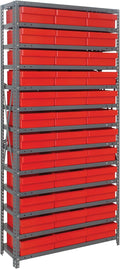 Quantum Storage Systems 1275-801RD Solid Heavy Duty 13 Shelves 36 Super Tuff Euro Red Bins 75" H x 36" W x 12" D