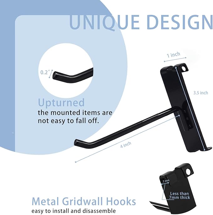 Gridwall Hooks 4 Inch,50PC Display Hooks for Grid Wall, Heavy Duty Gridwall Hook for Grid Wall Panel, Gridwall Peg Hook,Black