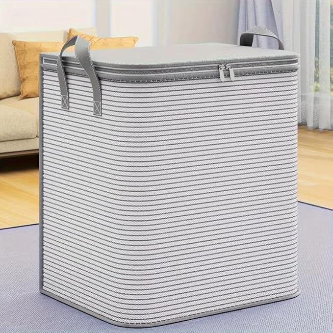 2 Pack Large Foldable Laundry Basket with Zipper Lid – 180L Storage Organizer Bin, Thickened Non-Woven Fabric, Handles for Clothes, Blankets