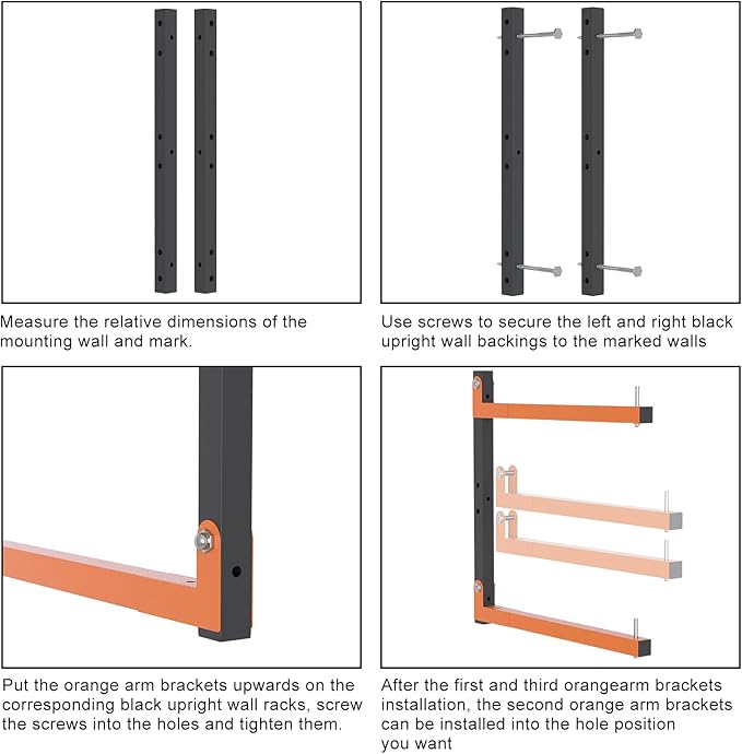 Lumber Rack Wall Mount, Lumber Storage Rack, Heavy Duty Wood Storage Racks with 9-Level System, 1080 lb Substantial Garage Wood Organizer, Orange Lumber Metal Racks for Indoor and Outdoor (6 PACK)