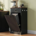 Tilt Out Trash Can Cabinet, 10 Gallon Fluted Laundry Hamper Cabinet with Drawers, Freestanding Wooden Hidden Garbage Can Cabinets for Kitchen, Living Room, Without Trash Bin or Laundry Hamper, Black