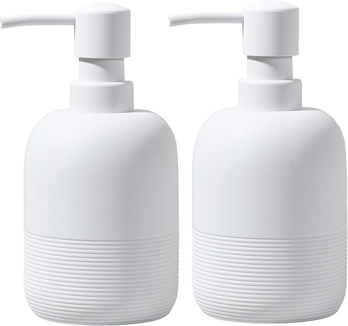 White Soap Lotion Dispenser with A Spare Pump,Liquid Hand Soap Dispenser Sets for Bathroom Countertop,2pcs/Set Soap Dispenser for Kitchen