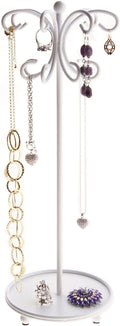 Angelynn's Sturdy Long Necklace Holder Organizer Tall Tabletop Pendant Display Stand, Freestanding Jewelry Tree, Ava White 6" Wide x 16 1/2" Tall