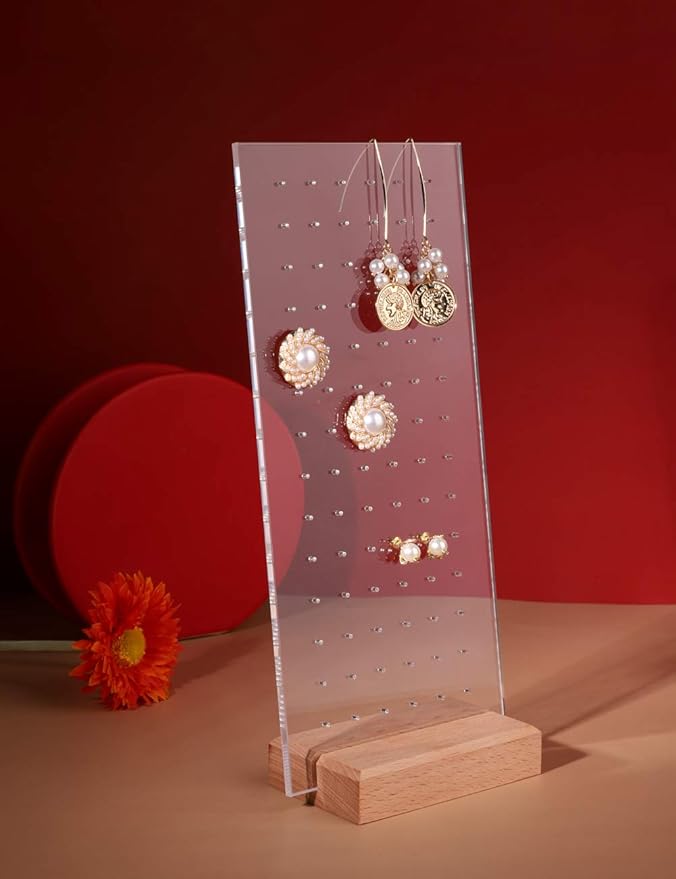 GemeShou Beech earring display for selling jewelry, wooden earring holder for studs display, small jewelry studs display board for show【Wood stand with acrylic board-Beech】