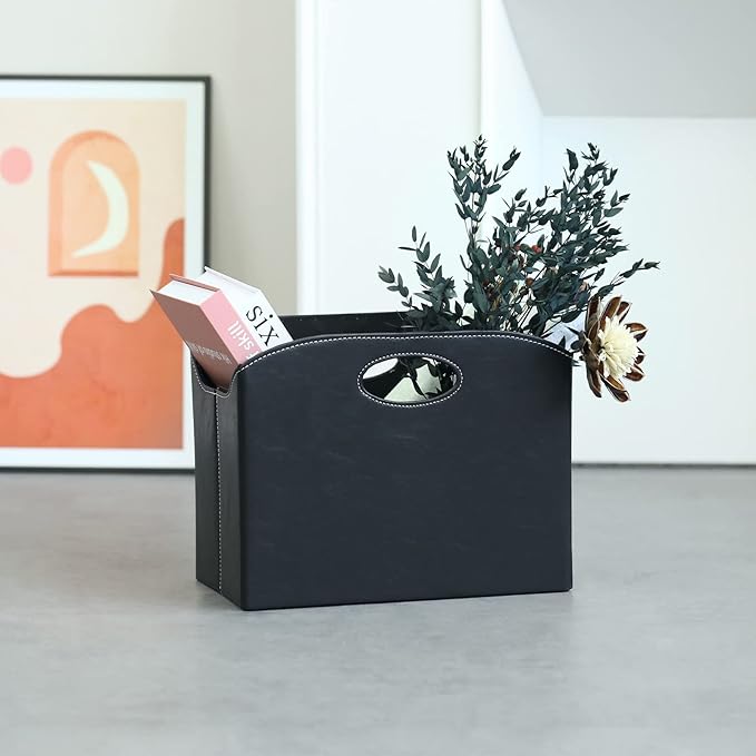 EZDeco Magazine Holder Foldable Magazine Rack Floor PU Leather File Holder Newspaper Book Storage Magazine Basket Document File Folder Organizer for Office Home Christmas gifts