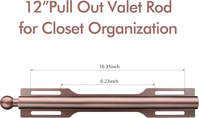 FIRJOY 12" Valet Rod for Closet Pull Out (1 Pack, Antique Copper)