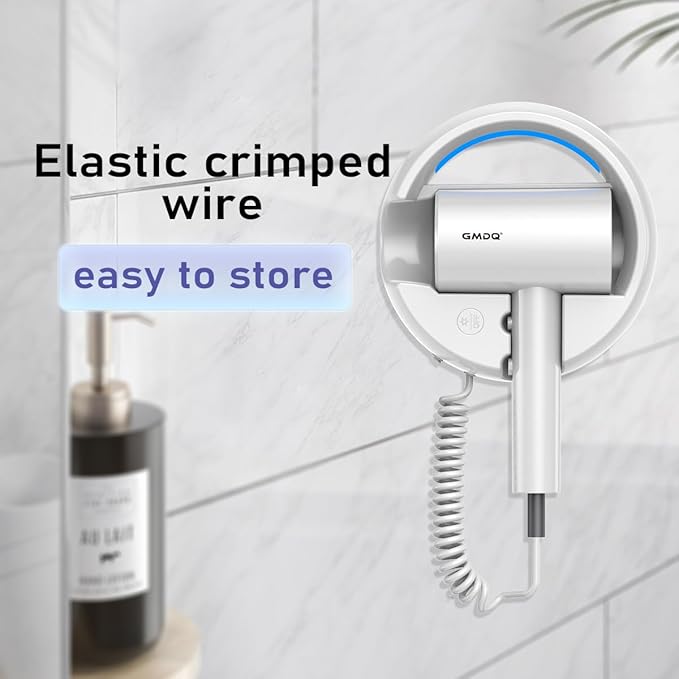 Hotel Wall Mount Hair Dryer for Bathroom with Night Light, 110V, Quiet, Overheat Protection, Negative Ion Technology