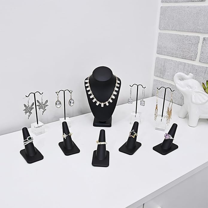 MOOCA Jewelry Display Set, Necklace Display Bust, Earring Organizer, Ring Holder Stand for Showcase and Store, Premium Fabric