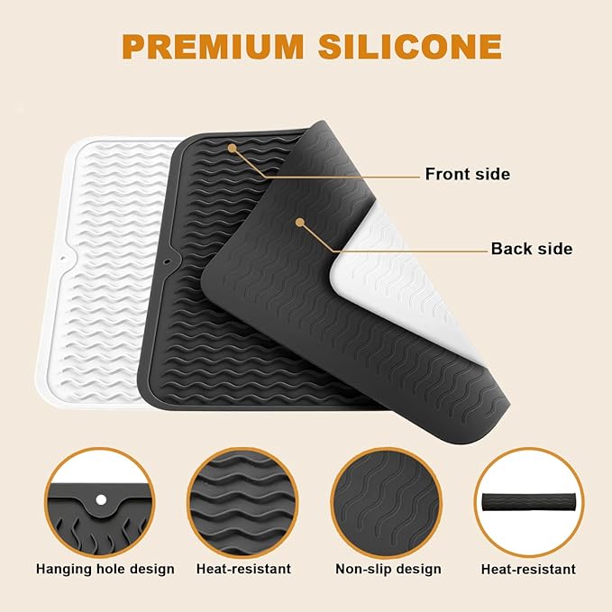 2 Pack Large Curling Irons Mat, Silicone Heat Resistant Portable Travel Mat Cover for Flat Iron, Hair Straightener, Hot Hair Styling Pad Tools-(Black & White)