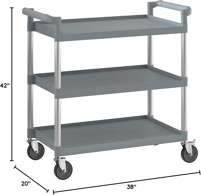 Gray Utility/Bussing Cart with Three Shelves - 42" x 20"