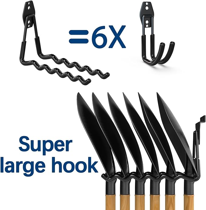 3-H Heavy Duty Garage Hooks with Extra Welding Spots, Utility Hooks for Hanging, Garage Organizer for Garden, Lawn, Yard Tools, Chairs, Ladders, WeedEater, Shovel(Black)