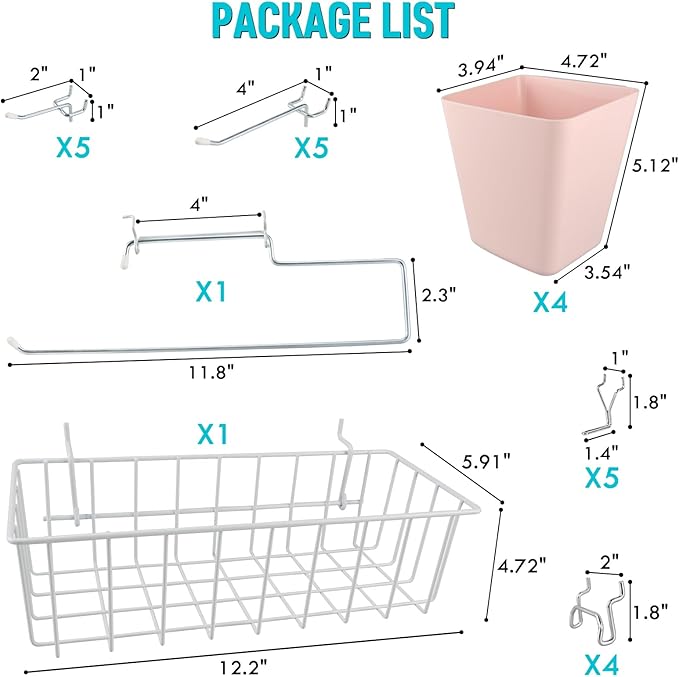 G.CORE Peg Board Organizer 21 Pack, Pegboard Accessories with Baskets Cups Hooks - 1/8" & 1/4" Peg Board Wall Tool Organizers, Utility Holders & Hangers for Garage Craft Workbench