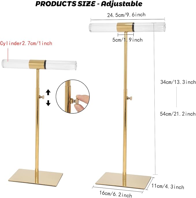 Jewelry Display Stand 2 Packs Stainless Steel Purse Display Stand Acrylic Necklaces Holder Towers Adjustable Height Tabletop Jewelry Organizer for Home Store Boutique