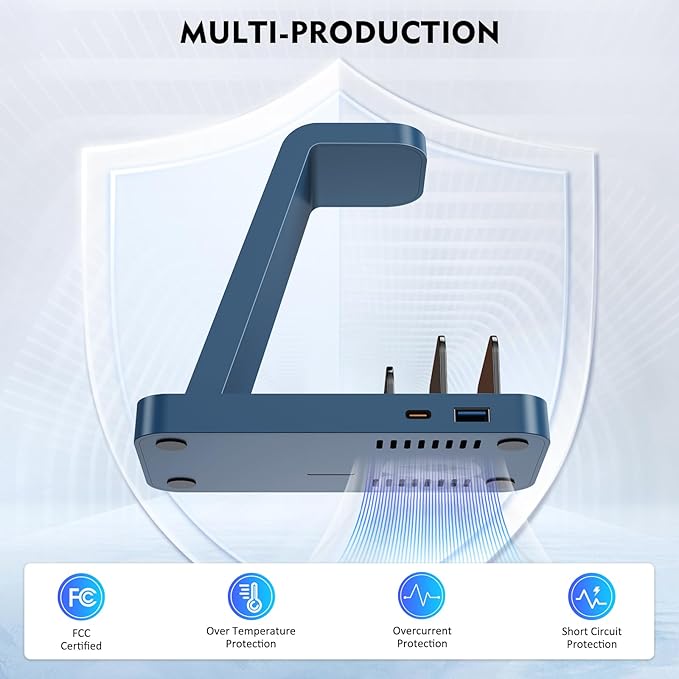 Wireless Charger for iPhone - 5 in 1 Charging Station for Multiple Devices Apple: Fast Wireless Charging Stand Dock for iPhone 17 16e 16 15 14 13 12 Pro Max Apple Watch Airpods(Blue)