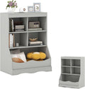 Storage Organizer, Small Bookcase w/ 4 Open Cubes & 1 Bottom Compartment, Anti-Tipping Device, Foot Pads, Low Cube Bookshelf for Bedroom, Living Room, Playroom, Study, Small Spaces (Gray)