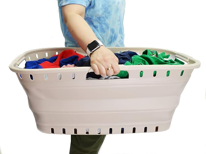 SAMMART 44L Collapsible Plastic Laundry Basket - Foldable Pop Up Storage Container/Organizer - Portable Washing Tub - Space Saving Hamper/Basket (1, Apricot), Size : 25.4 x 17.3 x 10.2 inches