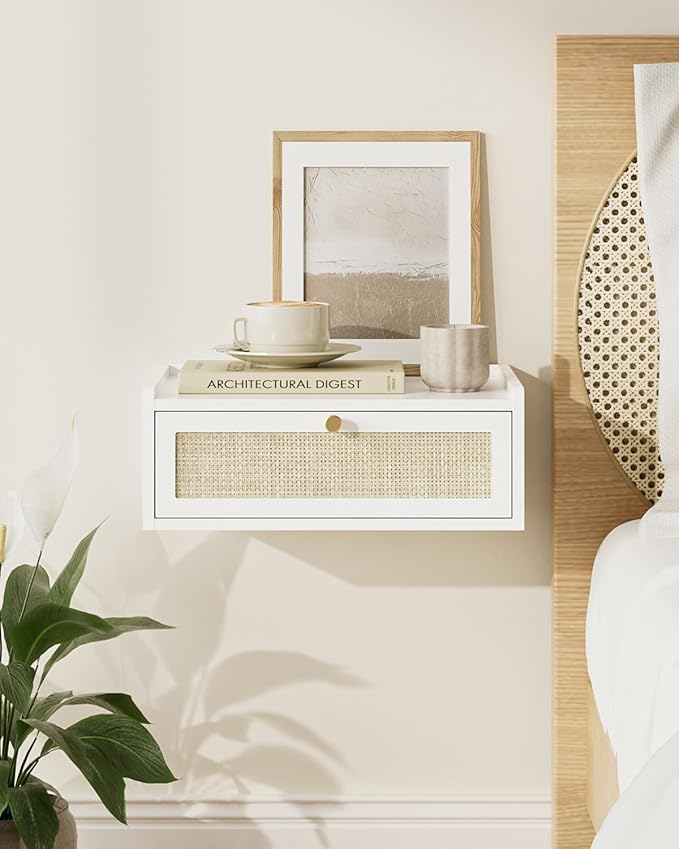 Floating Nightstand,Wall Mounted Night Stand with Drawer,Small Floating Shelves,Floating Wood Bedside Table for Bedroom、Living Room、Bathroom(No Assembly)