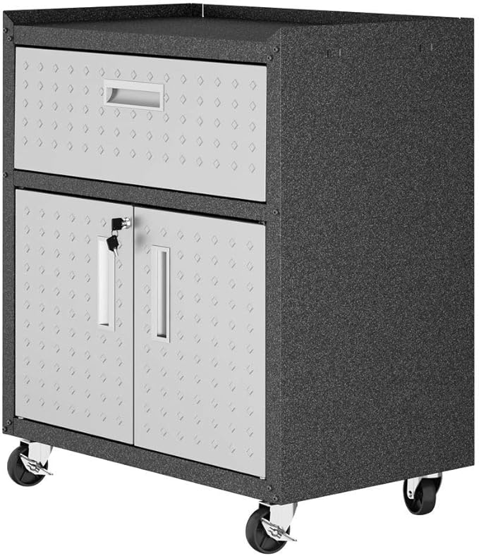 Manhattan Comfort Fortress Collection Modern Designed Mobile Storage Garage Cabinet Great For Tools and Supplies, Stainless Steel